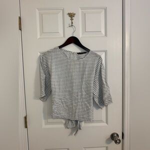 Zara Nautical Blouse size medium Striped blue grey white linen